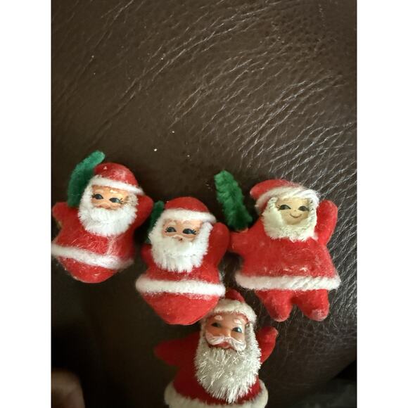Vintage 4 Flocked Miniature Santa Claus Mixed Lot - Picture 2 of 2